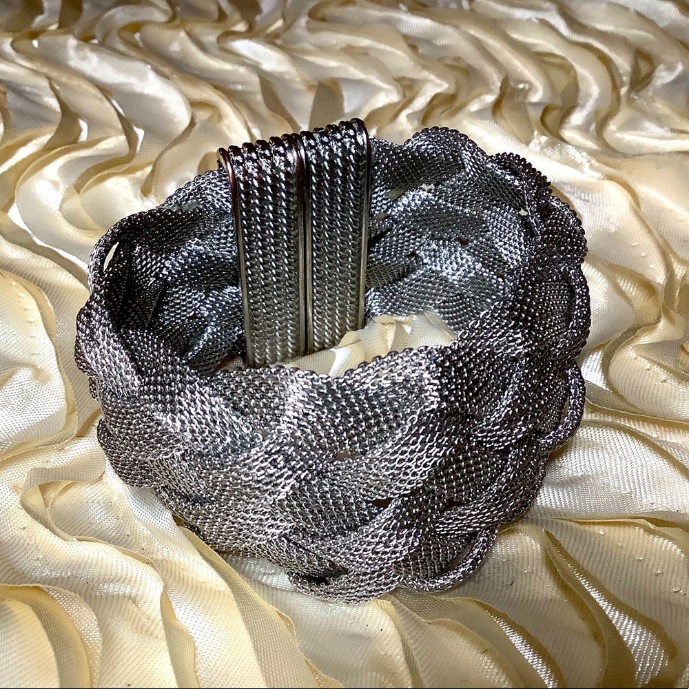 Mesh Braided Silver Tone Estate Magnetic Bracelet